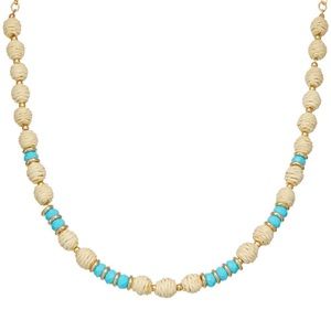 NWT Napier Gold Tone Simulated Turquoise Raffia Necklace
